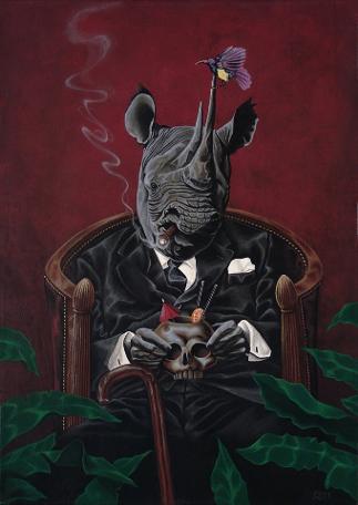 Horny Beast, mixed media on canvas by Julian Quaye