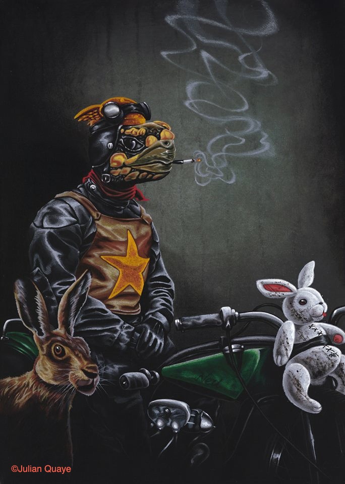The Wild One - Mr Snuggles Rides Again, mixed media on canvas by Julian Quaye